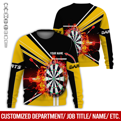Customized Darts Sweatshirt, Personalized Name Darts Sweatshirt, Flaming Darts Pattern Sweatshirt, Perfect Gift For Darts Lovers, Darts Player