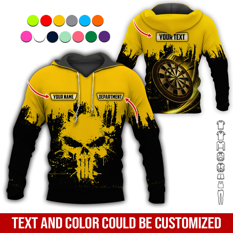 Personalized Darts Skull Premium Hoodie ,Customized Name Text & Department Darts Hoodie, Perfect Gift For Darts Lovers, Darts Player