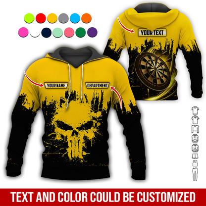 Personalized Darts Skull Premium Hoodie ,Customized Name Text & Department Darts Hoodie, Perfect Gift For Darts Lovers, Darts Player