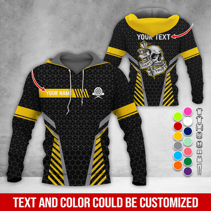 Personalized Skull Darts Premium Hoodie, Customized Name & Text Darts Hoodie, Honeycomb Pattern Hoodie, Perfect Gift For Darts Lovers, Darts Player