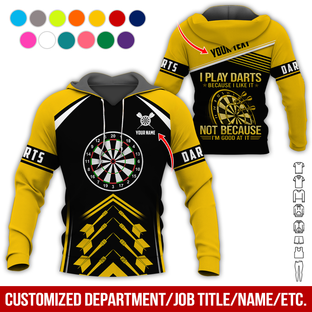 Customized Name & Text & Text Darts Premium Hoodie, I Play Darts Because I Like It Hoodie For Men & Women, Perfect Gift For Darts Lovers, Friend, Family