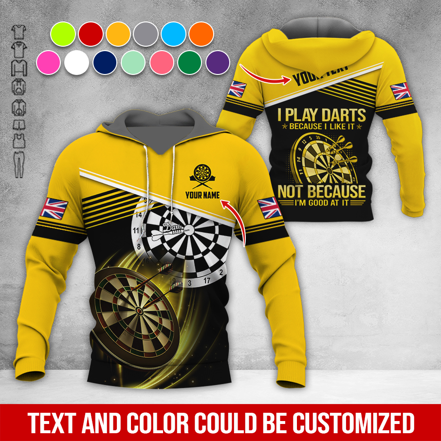 Customized Name & Text Darts Premium Hoodie, Custom National Flag, I Like Darts Hoodie For Men & Women, Perfect Gift For Darts Lovers, Darts Player
