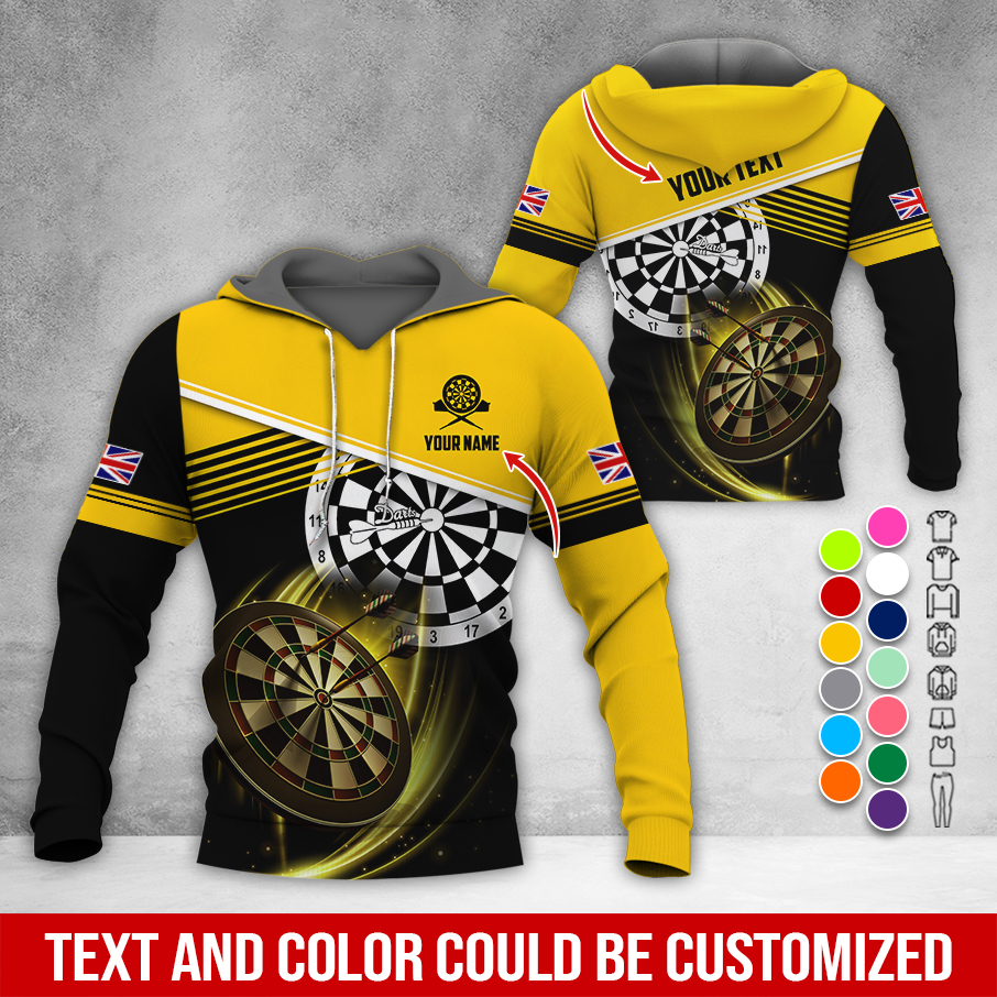 Customized Name & Text Darts Premium Hoodie, Custom Your Flag Hoodie, Perfect Gift For Darts Lovers, Friend, Family