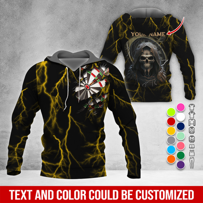 Customized Name Darts Skull Premium Hoodie, Lightning & Death Darts Hoodie, Perfect Gift For Darts Lovers, Darts Player