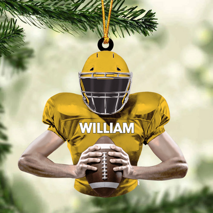 Personalized American Football Player Holding A Ball Flat Acrylic Ornament, Meaningful Ornament Gift For Football Lovers
