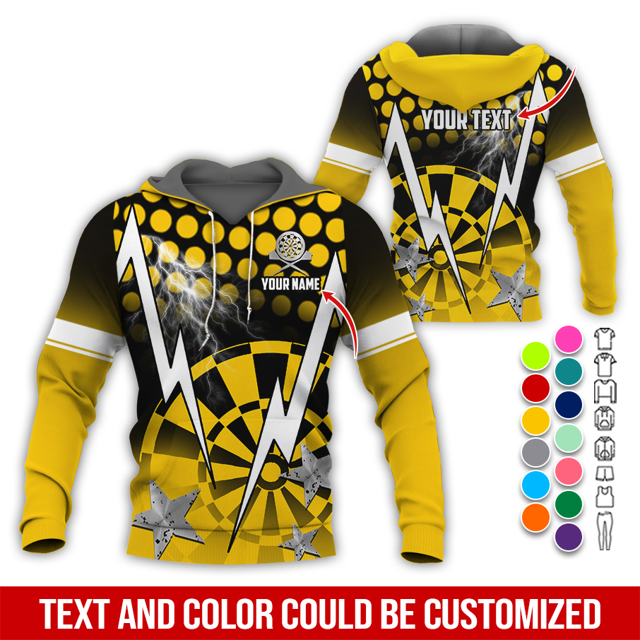 Personalized Lightning & Stars Darts Premium Hoodie, Customized Name & Text Darts Hoodie, Perfect Gift For Darts Lovers, Darts Player