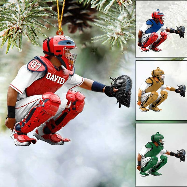 Custom Baseball Acrylic Ornament, Personalized Baseball Men Catcher Acrylic Ornament For Baseball Team, Christmas, New Year