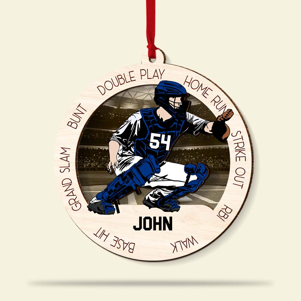 Custom Baseball Wooden Ornament, Baseball Player Pose Wooden Ornament - Perfect Gift For Baseball Lover, Christmas, New Year