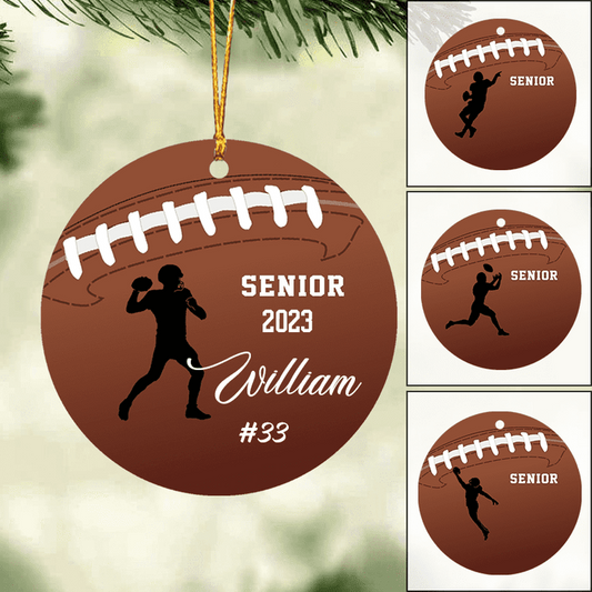 Custom American Football Player Silhouette Acrylic Christmas Ornament, Personalized Football Player Pose Acrylic Ornament