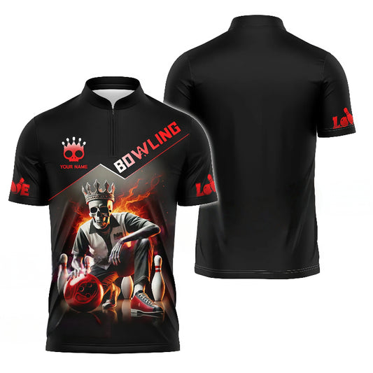 Customized Bowling Jersey, Skull King Fire Effect Design, Uniform Bowling - Personalized Name And Team Name