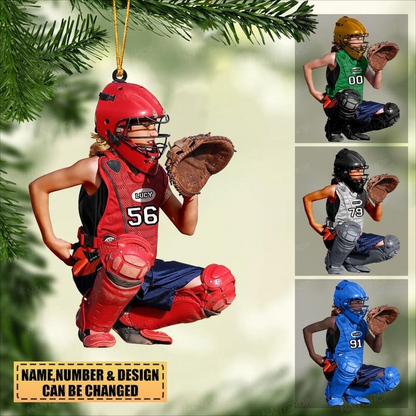 Custom Baseball Acrylic Ornament, Personalized Girls Baseball Player Catcher Christmas Acrylic Ornament For Baseball Lover, Christmas