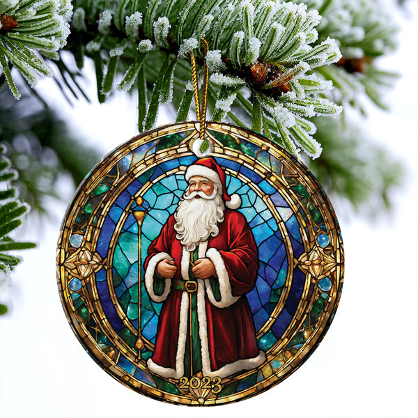 Santa Claus Ceramic Christmas Ornament - Santa Claus Stained Glass Circle Ceramic Ornament, Perfect Gift For Christmas