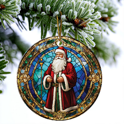 Santa Claus Ceramic Christmas Ornament - Santa Claus Stained Glass Circle Ceramic Ornament, Perfect Gift For Christmas