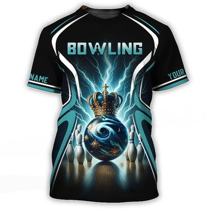 Customized Bowling Jersey, 3D Bowling Ball Graphic With Crown, Uniform Bowling - Personalized Name And Team Name