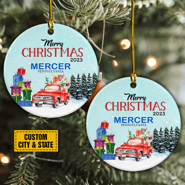 Personalize Ceramic Christmas Ornament - Custom Merry Christmas 2023 Circle Ceramic Ornament, Perfect Gift For Christmas