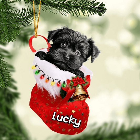 Custom Dog Acrylic Christmas Ornament, Personalized Baby Affenpinscher in Christmas Stocking Acrylic Ornament for Dog Lover, New Year