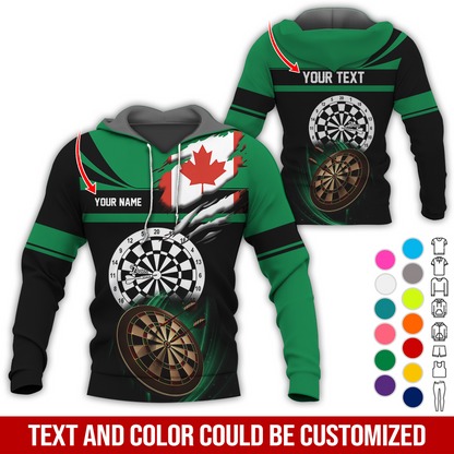 Customized Name & Text Darts Premium Hoodie, Canada Flag Pattern Darts Hoodie, Perfect Gift For Darts Lovers, Friend, Family
