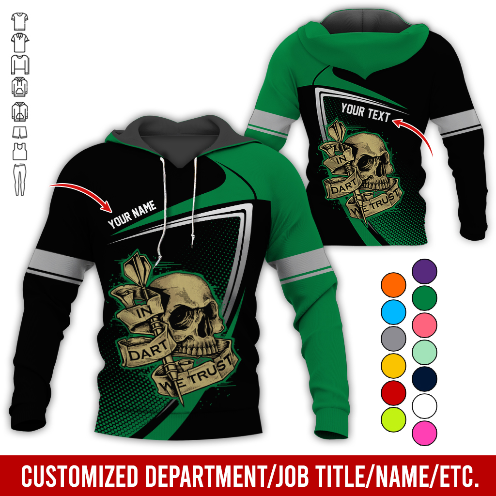 Customized Name & Text Darts Premium Skull  Hoodie, In Dart We Trust Hoodie For Men & Women - Gift For Darts Lovers, Friend, Family
