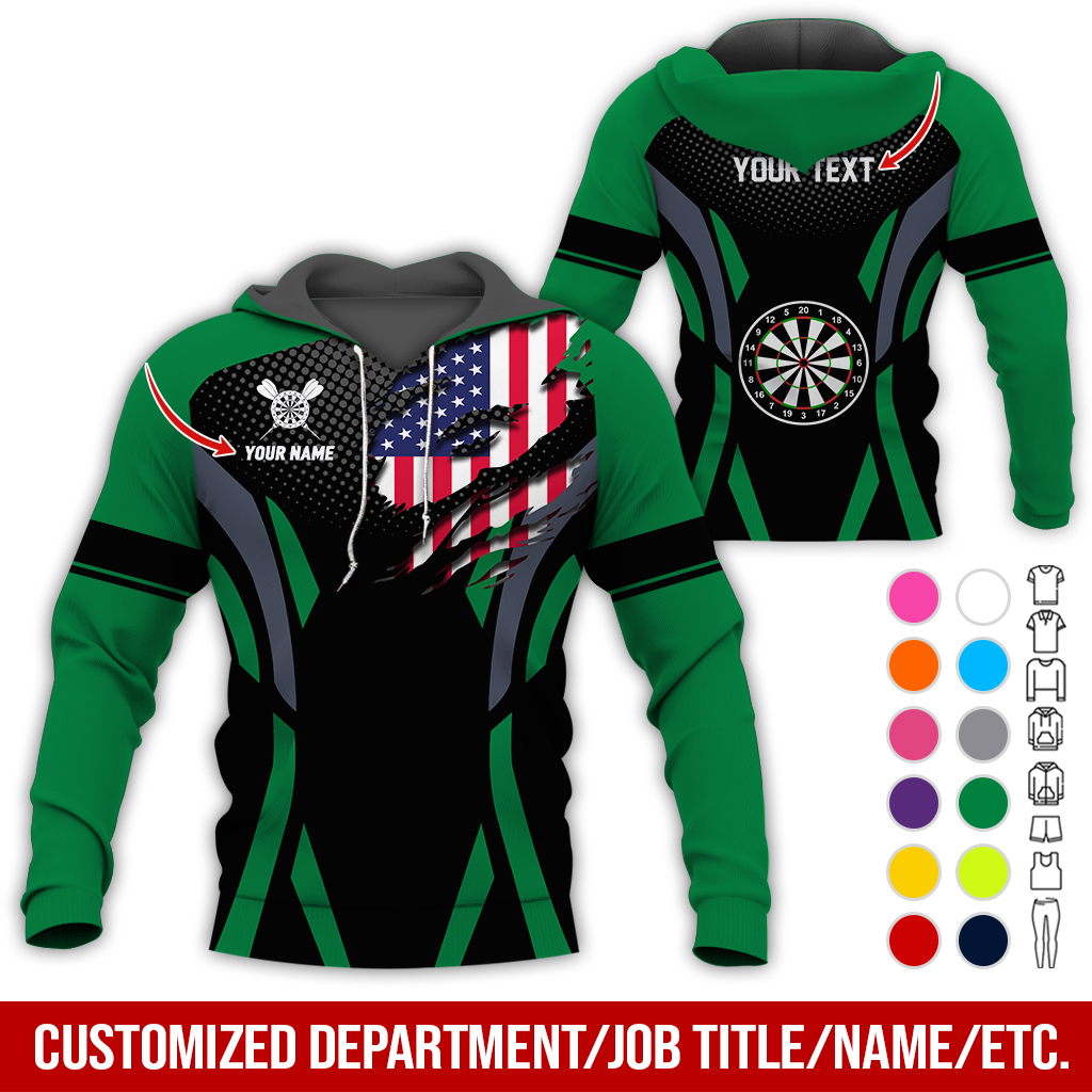 Personalized American Flag Darts Premium Hoodie, Custom Name & Text Darts Hoodie, Perfect Gift For Darts Lovers, Friend, Family
