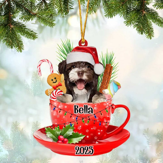 Custom Dog Acrylic Christmas Ornament, Personalized Awesome Havanese & Santa Hat In Red Cup Christmas Acrylic Ornament for Dog Lover