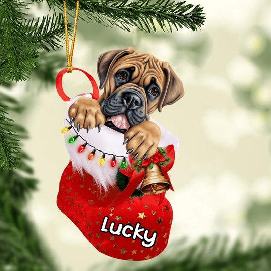 Custom Dog Acrylic Christmas Ornament, Personalized Boerboel Christmas Stocking Acrylic Ornament for Dog Lover, New Year