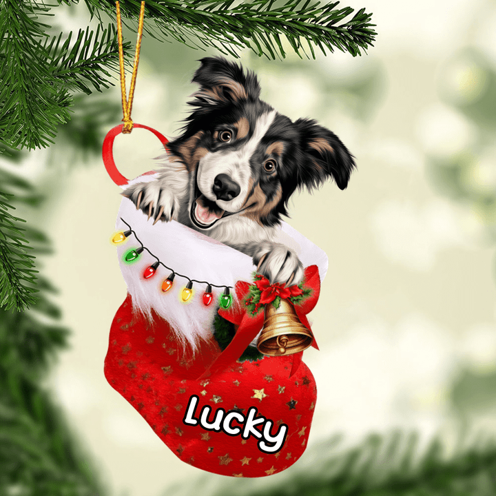 Custom Dog Acrylic Christmas Ornament, Personalized Border Collie In Stocking Christmas Acrylic Ornament for Dog Lover, New Year