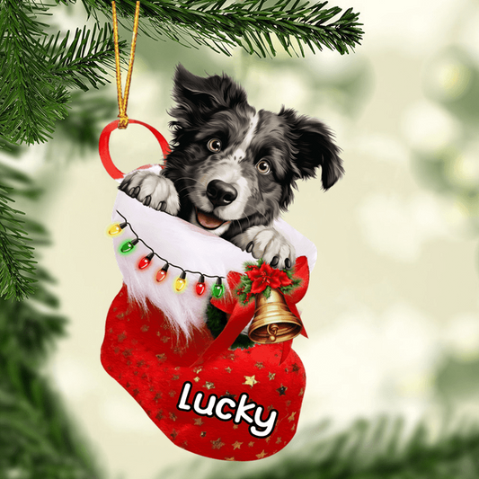 Custom Dog Acrylic Christmas Ornament, Personalized Croatian Sheepdog In Stocking Christmas Acrylic Ornament for Dog Lover, New Year