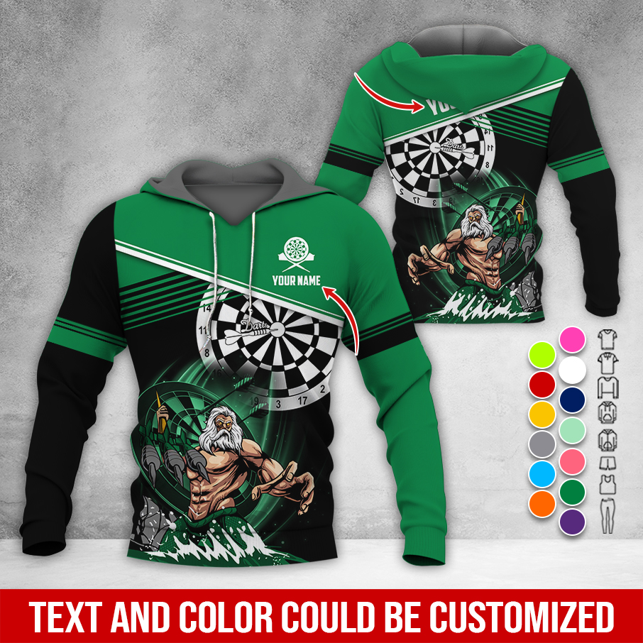 Customized Name & Text Darts Premium Hoodie, Poseidon Pattern Darts Hoodie, Perfect Gift For Darts Lovers, Darts Player