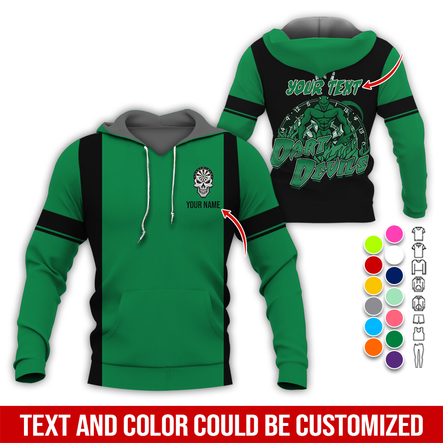 Customized Name Darts Skull Premium Hoodie, Personalized Name & Text Darts Hoodie, Darts Devils Hoodie, Perfect Gift For Darts Lovers, Friend, Family