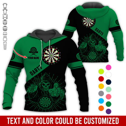 Customized Name Darts Skull Premium Hoodie, Skeleton Playing Darts Pattern Hoodie, Perfect Gift For Darts Lovers, Friend, Family