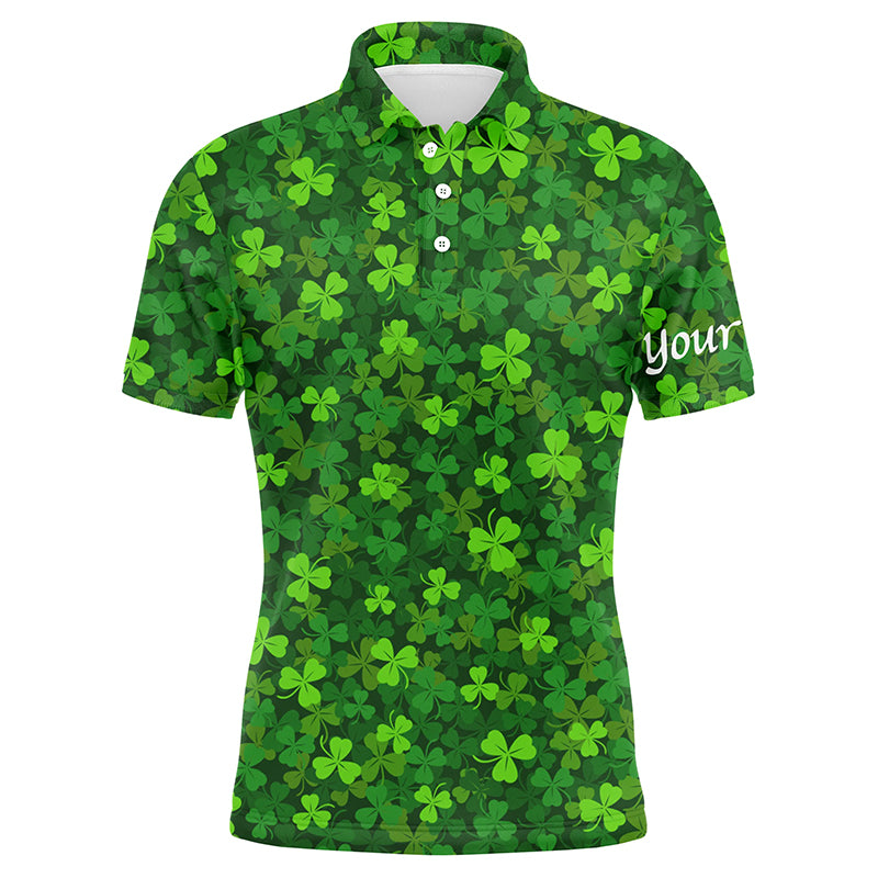 Golf Men Polo Shirts, Custom Name Green Clover St Patrick's Day Apparel - Personalized Gift For Men, Husband, Boyfriend, Lovers