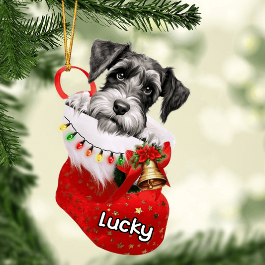 Custom Dog Acrylic Christmas Ornament, Personalized Standard Schnauzer In Stocking Christmas Acrylic Ornament for Dog Lover, New Year