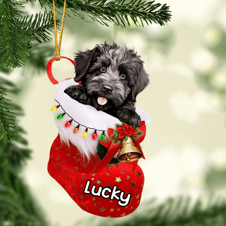 Custom Dog Acrylic Christmas Ornament, Personalized Bouvier des Flandres In Stocking Christmas Acrylic Ornament for Dog Lover, New Year