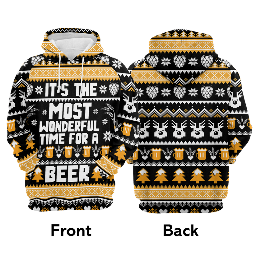 Beer Xmas Premium Christmas Hoodie, It's The Most Wonderful Time For a Beer Unisex Hoodie For Men & Women - Perfect Gift For Christmas, Beer Lovers
