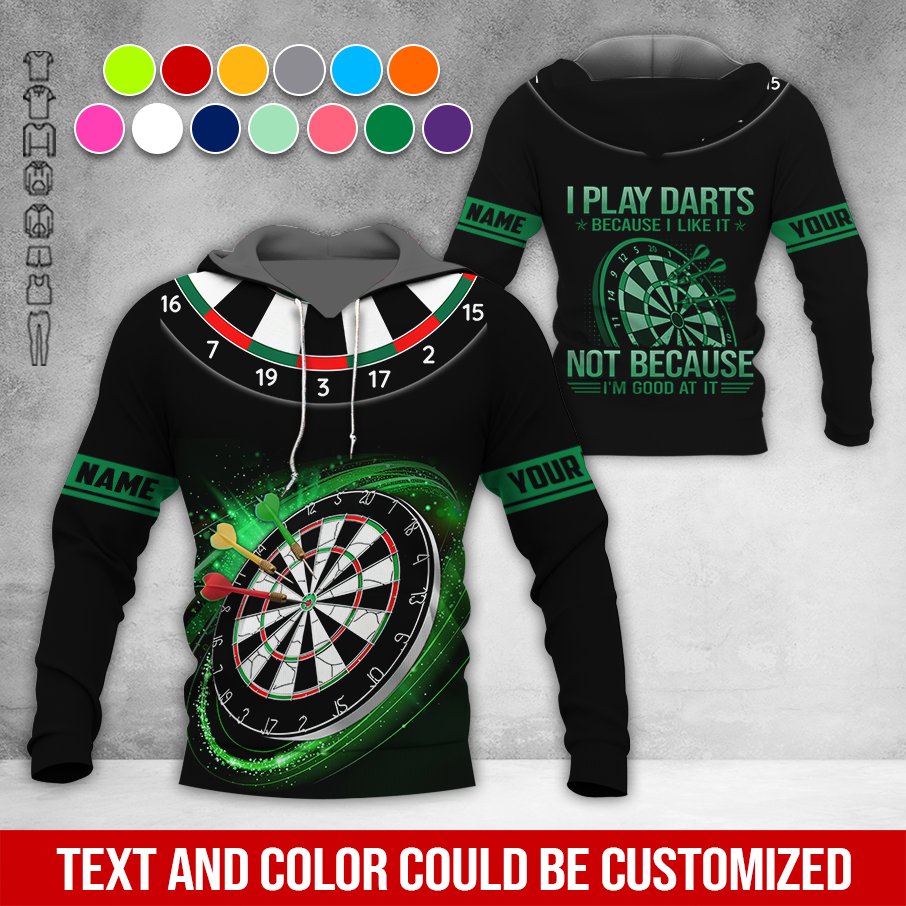 Customized Name Darts Premium Hoodie, I Play Darts Because I Like It Not Because I'm Good At It Darts Black Hoodie, Perfect Gift For Darts Lovers, Darts Player