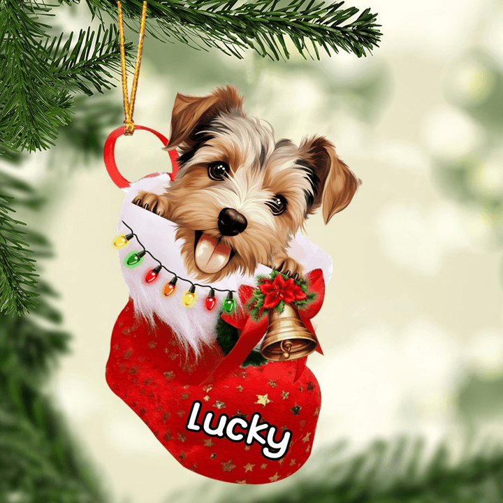 Custom Dog Acrylic Christmas Ornament, Personalized Biewer Terrier in Christmas Stocking Acrylic Ornament for Dog Lover, New Year