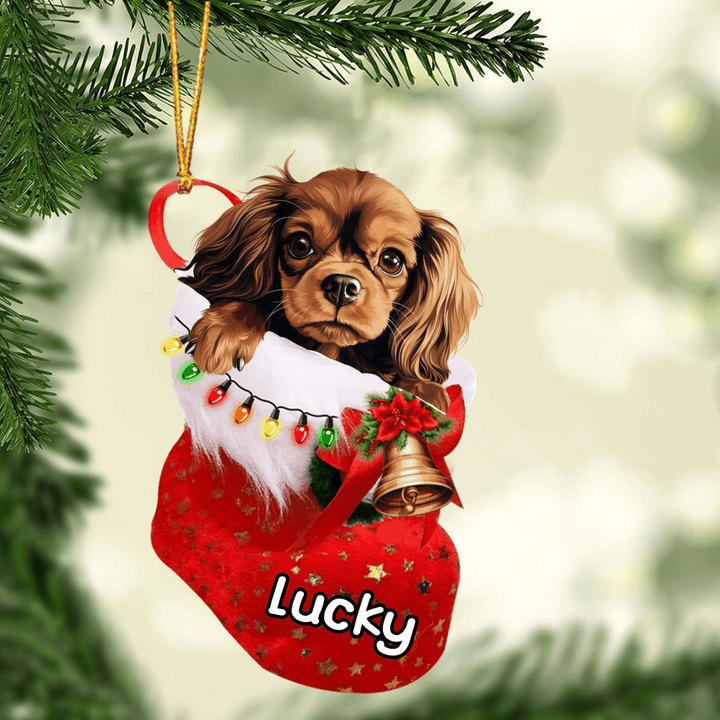 Custom Dog Acrylic Christmas Ornament, Personalized English Toy Spaniel In Stocking Christmas Acrylic Ornament for Dog Lover, New Year