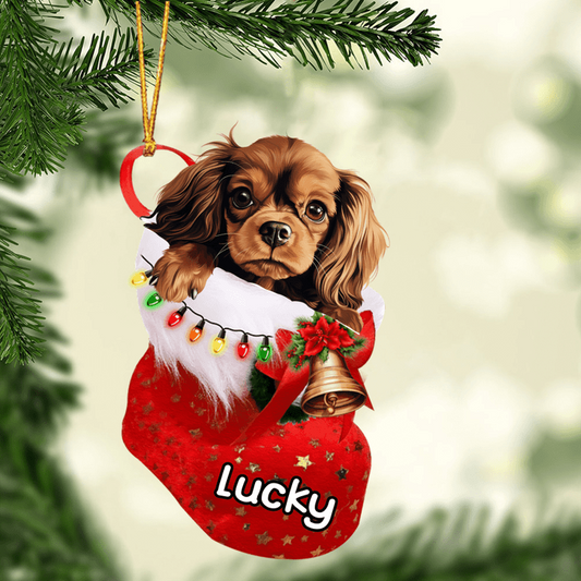 Custom Dog Acrylic Christmas Ornament, Personalized English Toy Spaniel In Stocking Christmas Acrylic Ornament for Dog Lover, New Year