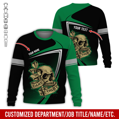 Customized Name & Text Darts Sweatshirt, In Dart We Trust Shirt, Skull Pattern  Darts Shirts For Men & Women - Gift For Darts Lovers, Friend, Family