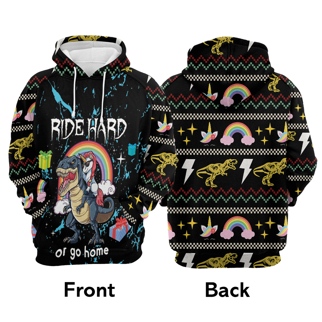 Dinosaur Unicorn Premium Christmas Hoodie, Dinosaur Unicorn Ride Hard Or Go Home Unisex Hoodie For Men & Women - Perfect Gift For Christmas, Dinosaur Unicorn Lover