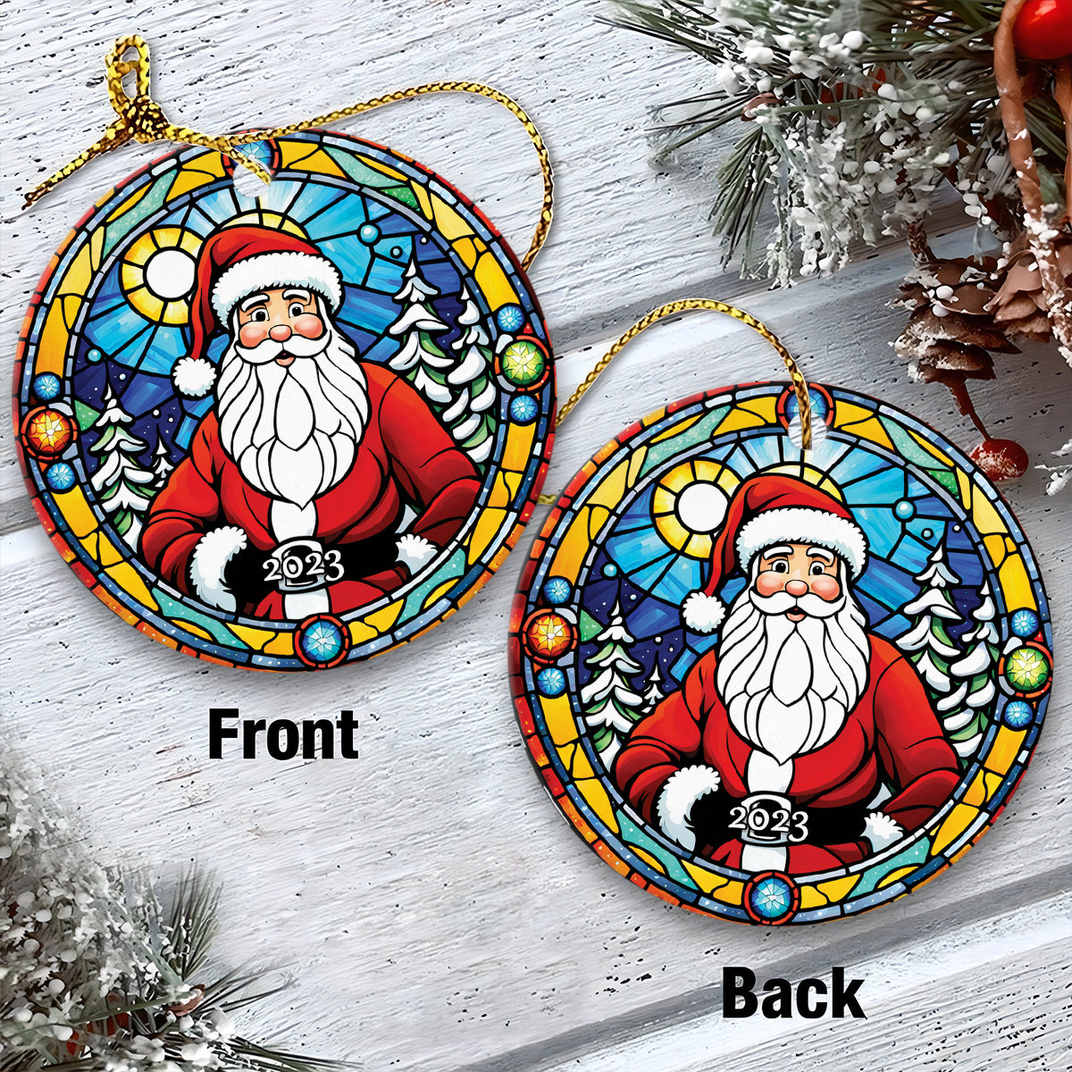 Santa Claus Ceramic Christmas Ornament - Santa Claus Merry Christmas Circle Ceramic Ornament, Perfect Gift For Christmas, Holiday Decor