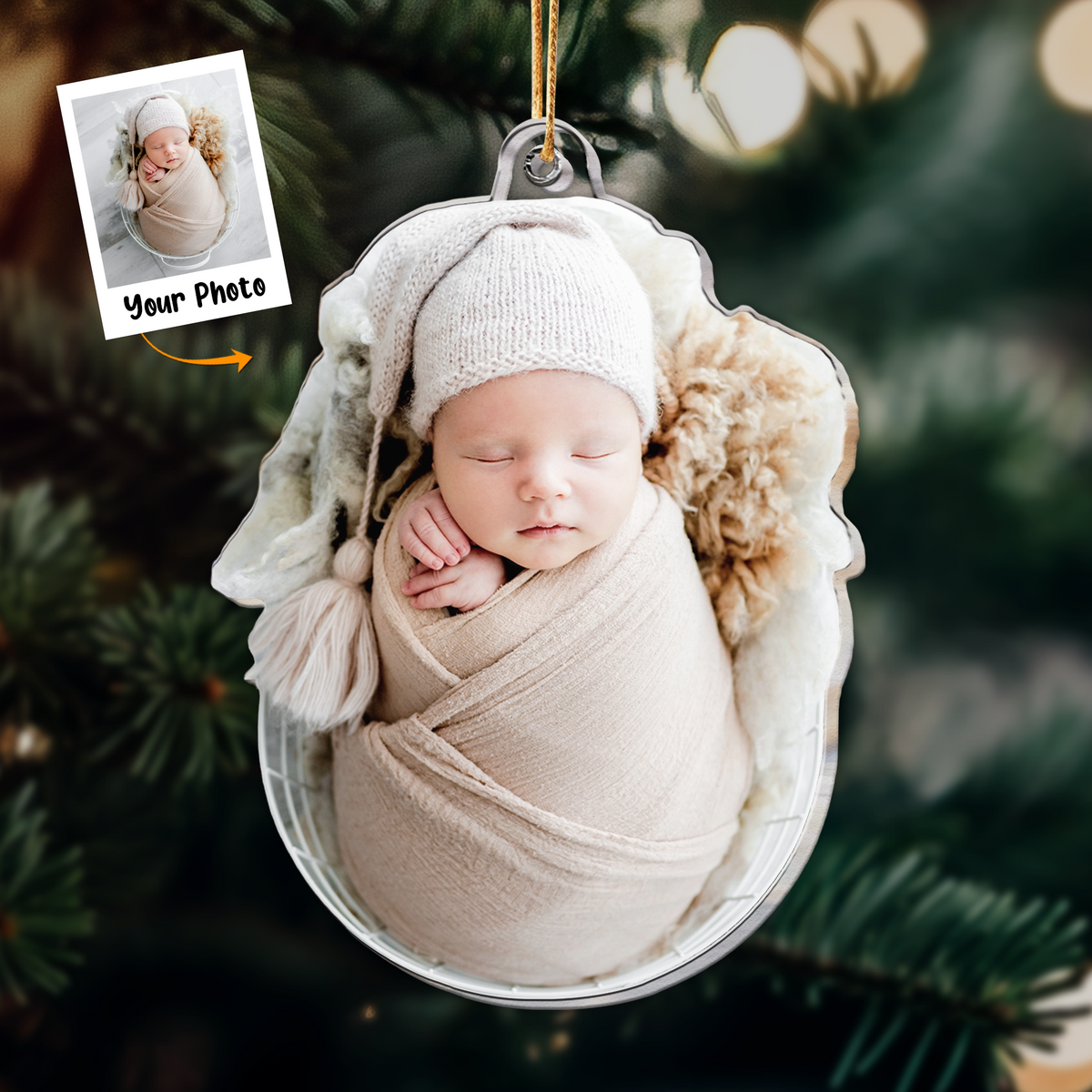 Personalized Acrylic Newborn Baby Photo Ornament, Custom Cute Newborn Baby Photo Acrylic Ornament For Christmas, Perfect Gift For Parents, Family, Christmas