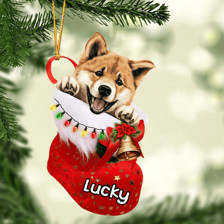 Custom Dog Acrylic Christmas Ornament, Personalized Akita in Christmas Stocking Acrylic Ornament for Dog Lover, New Year