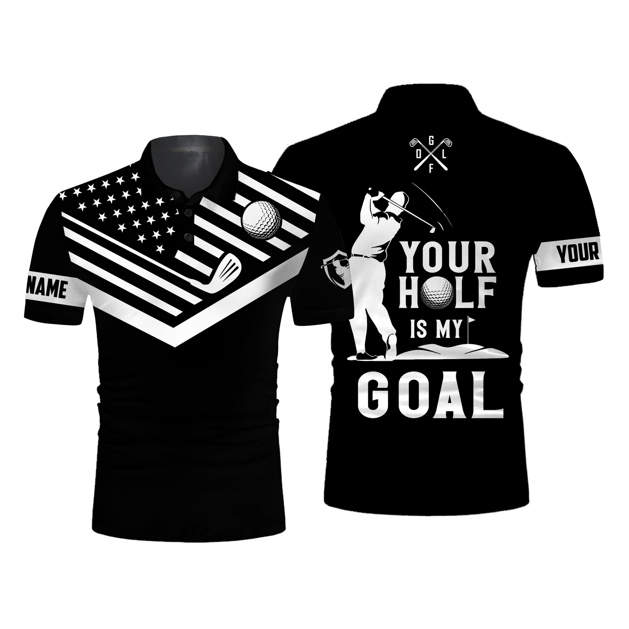 Golf Men Polo Shirt - Custom Name White American Flag Apparel, Your Hole Is My Goal Men Golf Polo Shirt - Perfect Polo Shirt For Men, Golfers