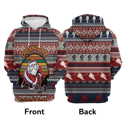 Hockey Premium Christmas Hoodie, Hockey Checking It Once Christmas Unisex Hoodie For Men & Women - Perfect Gift For Christmas, Hockey Lovers
