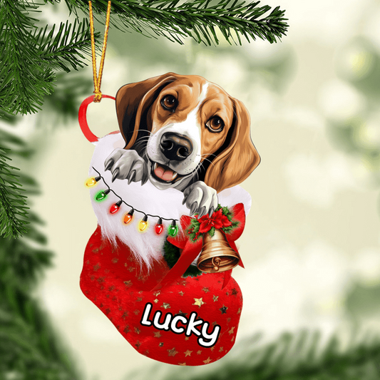 Custom Dog Acrylic Christmas Ornament, Personalized American Foxhound in Christmas Stocking Acrylic Ornament for Dog Lover, New Year