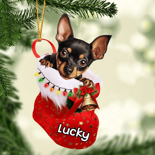 Custom Dog Acrylic Christmas Ornament, Personalized Miniature Pinscher In Stocking Christmas Acrylic Ornament for Dog Lover, New Year