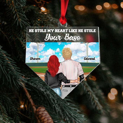 Custom Baseball Acrylic Ornament, Baseball He Stole My Heart Like He Stole Your Base Acrylic Ornament - Perfect Gift For Couple, Baseball Lover, Christmas, New Year