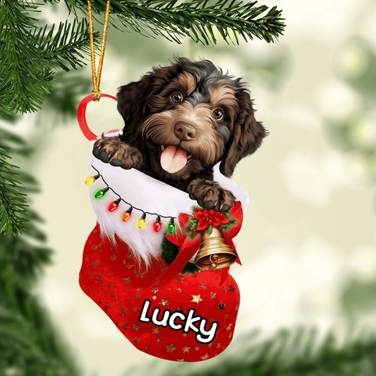 Custom Dog Acrylic Christmas Ornament, Personalized Barbet in Christmas Stocking Acrylic Ornament for Dog Lover, New Year