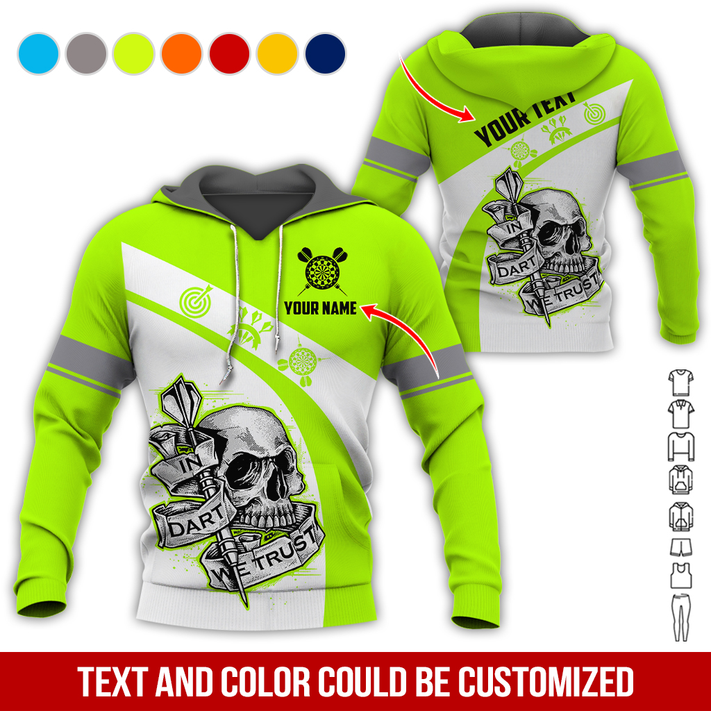 Personalized Darts Skull Premium Hoodie, Customized Name & Text Darts In Darts We Trust Hoodie, Perfect Gift For Darts Lovers, Friend, Family